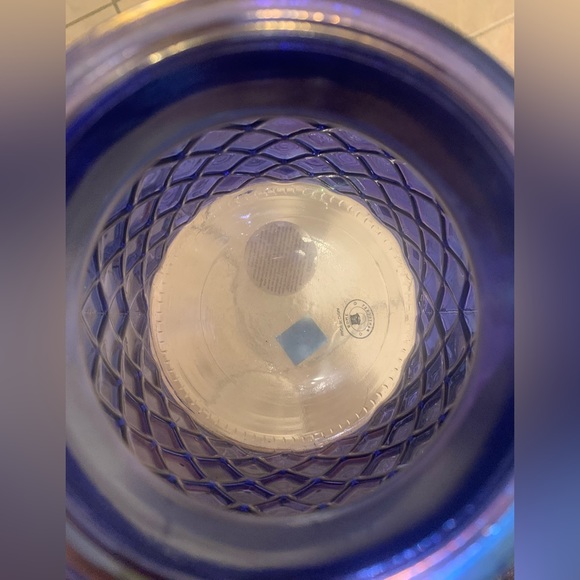 Blue Opalescent Patterned Glass Lantern/Vase W Silver Metal Band & Handle 6.5” - Picture 6 of 13